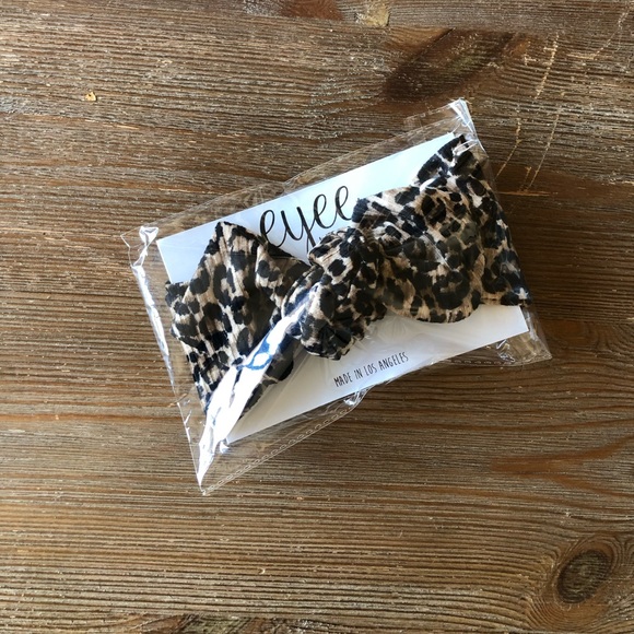 New Spearmint Love Top Knot Bow Headband Ribbed Leopard Cheetah Animal Print - Picture 2 of 4
